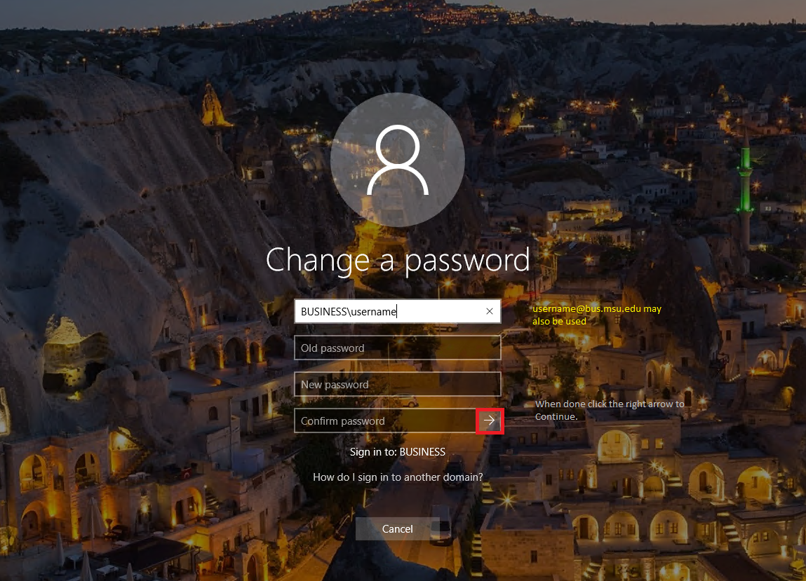 How to change your Business domain password on a Windows 13